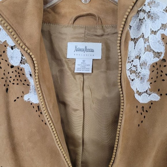 Neiman Marcus exclusive Jacket ten Suede Leather cutout Lace Sz 12 - Picture 5 of 12